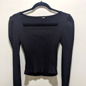 Black Ribbed puff sleeves top
